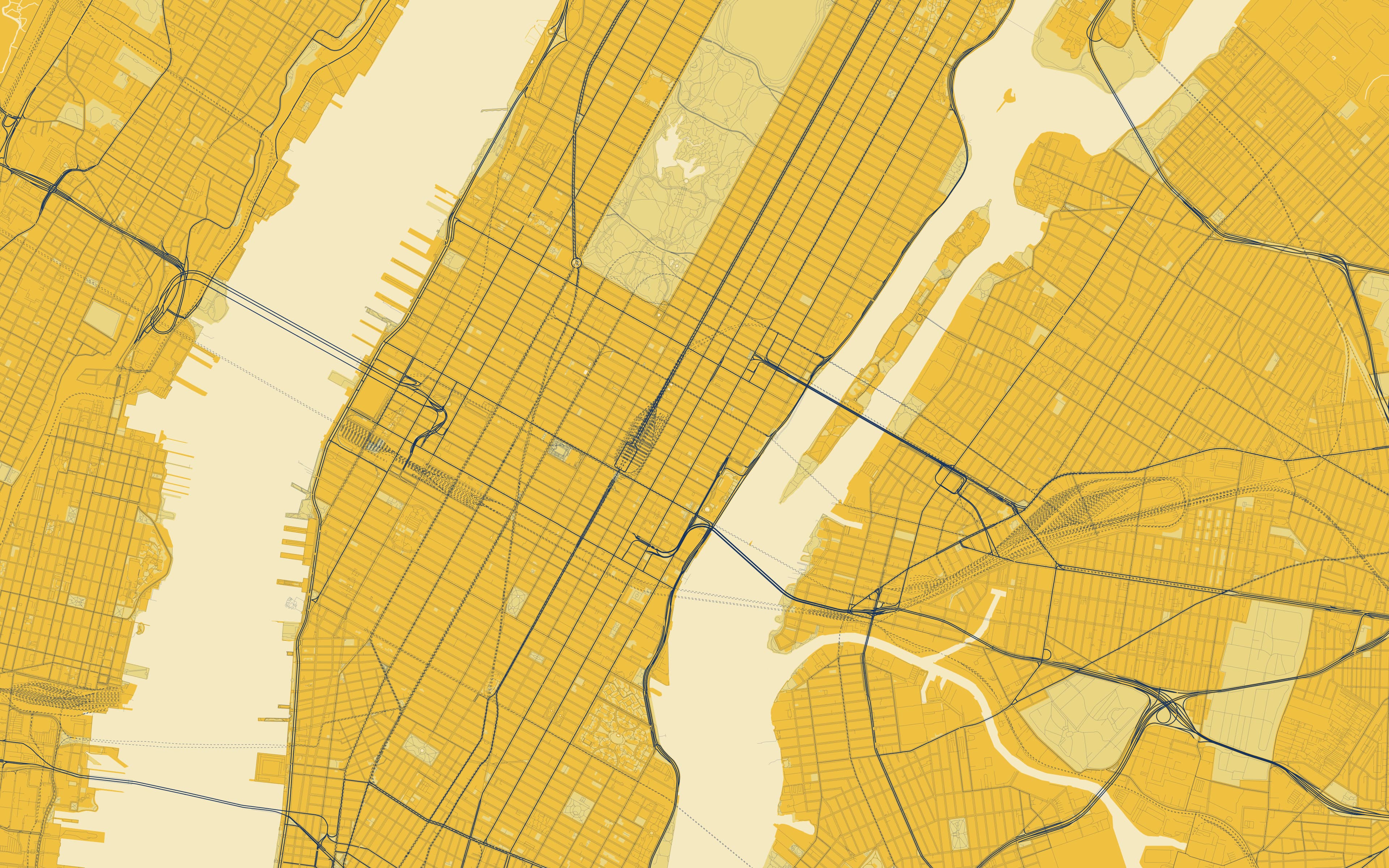 City print — yellow blueprint-reverse palette