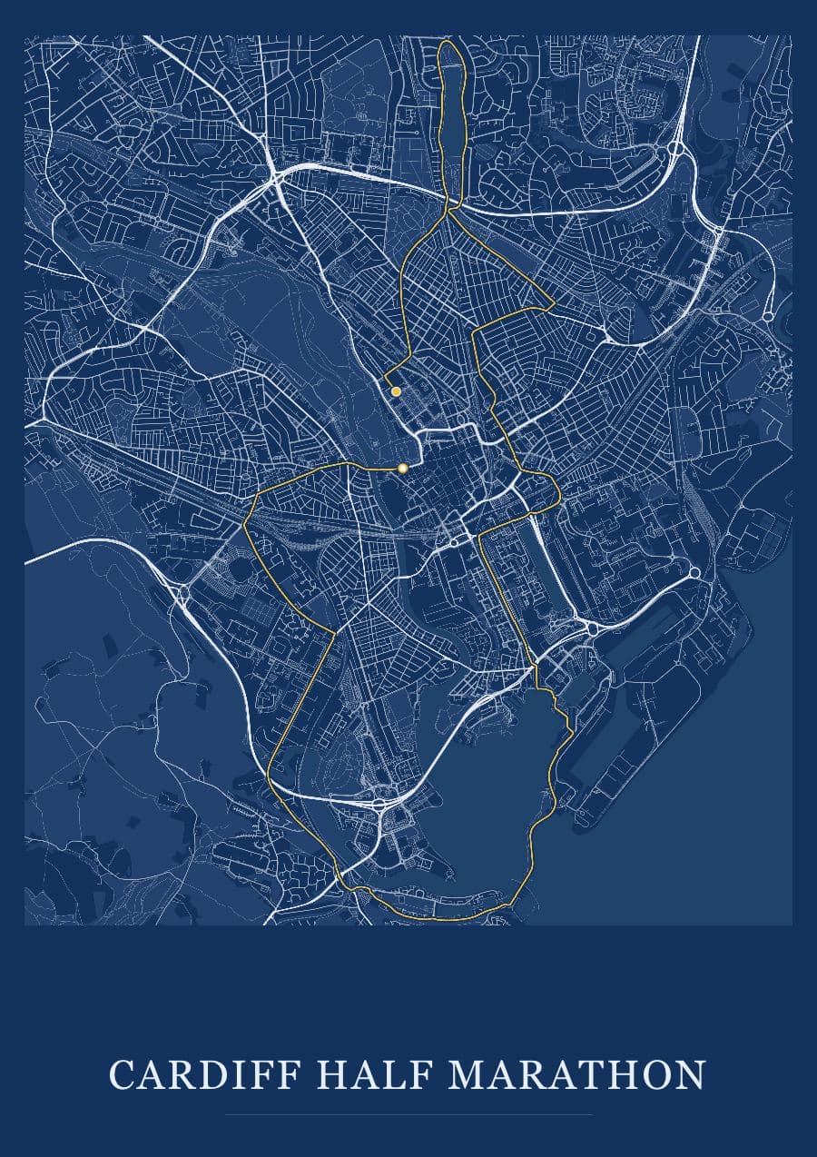 Cardiff Half Marathon — Blueprint · Full map palette poster