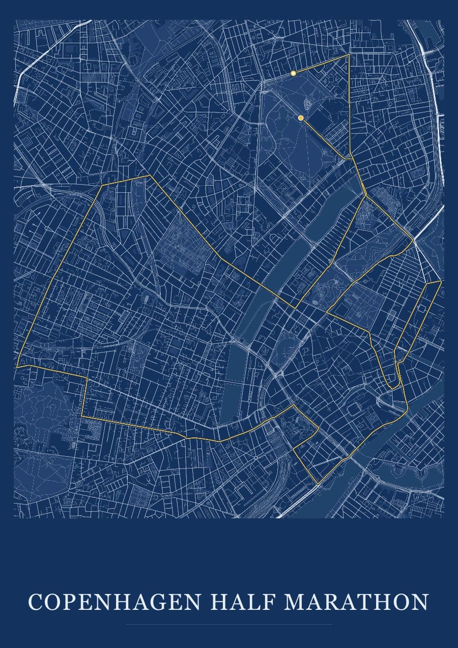Copenhagen Half Marathon — Blueprint · Full map palette poster