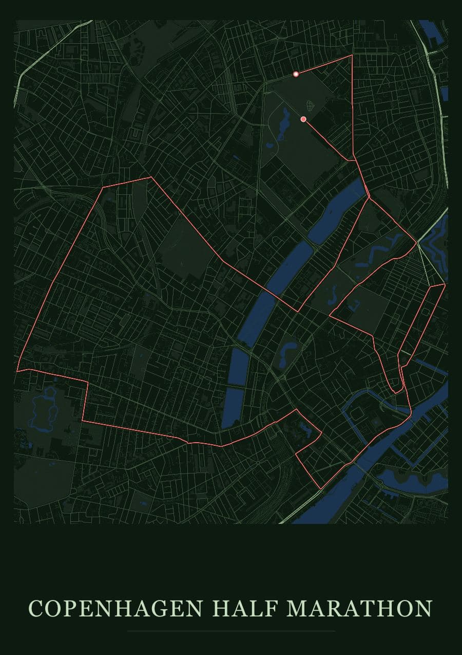 Copenhagen Half Marathon — Forest · Full map palette poster