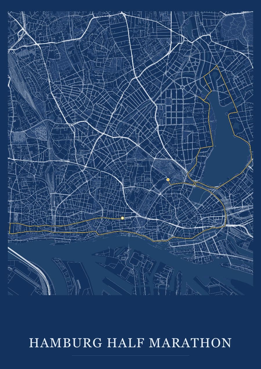 Hamburg Half Marathon — Blueprint · Full map palette poster
