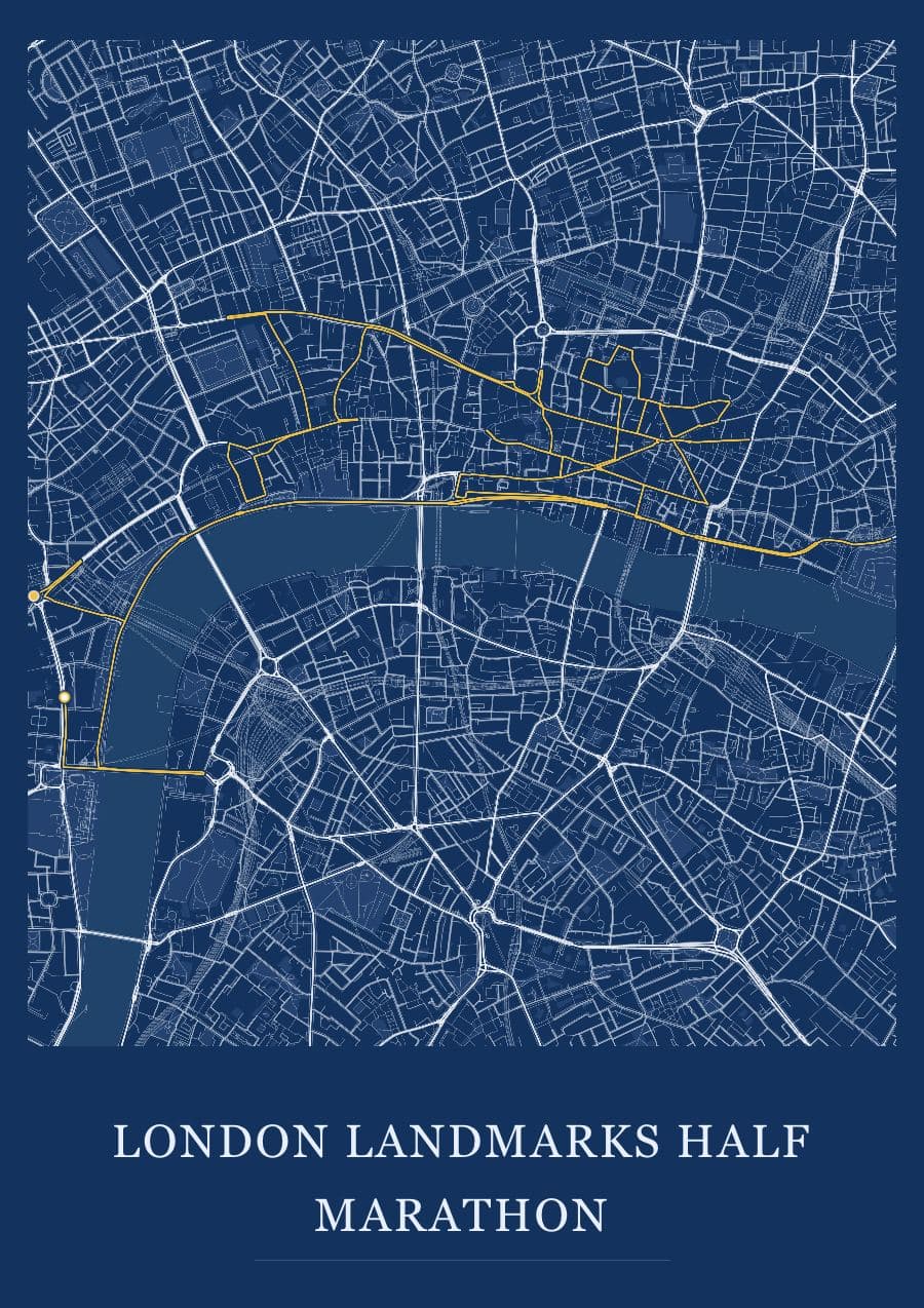 London Landmarks Half Marathon — Blueprint · Full map palette poster