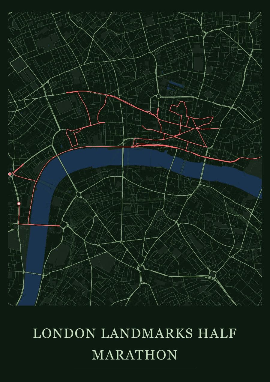 London Landmarks Half Marathon — Forest · Full map palette poster