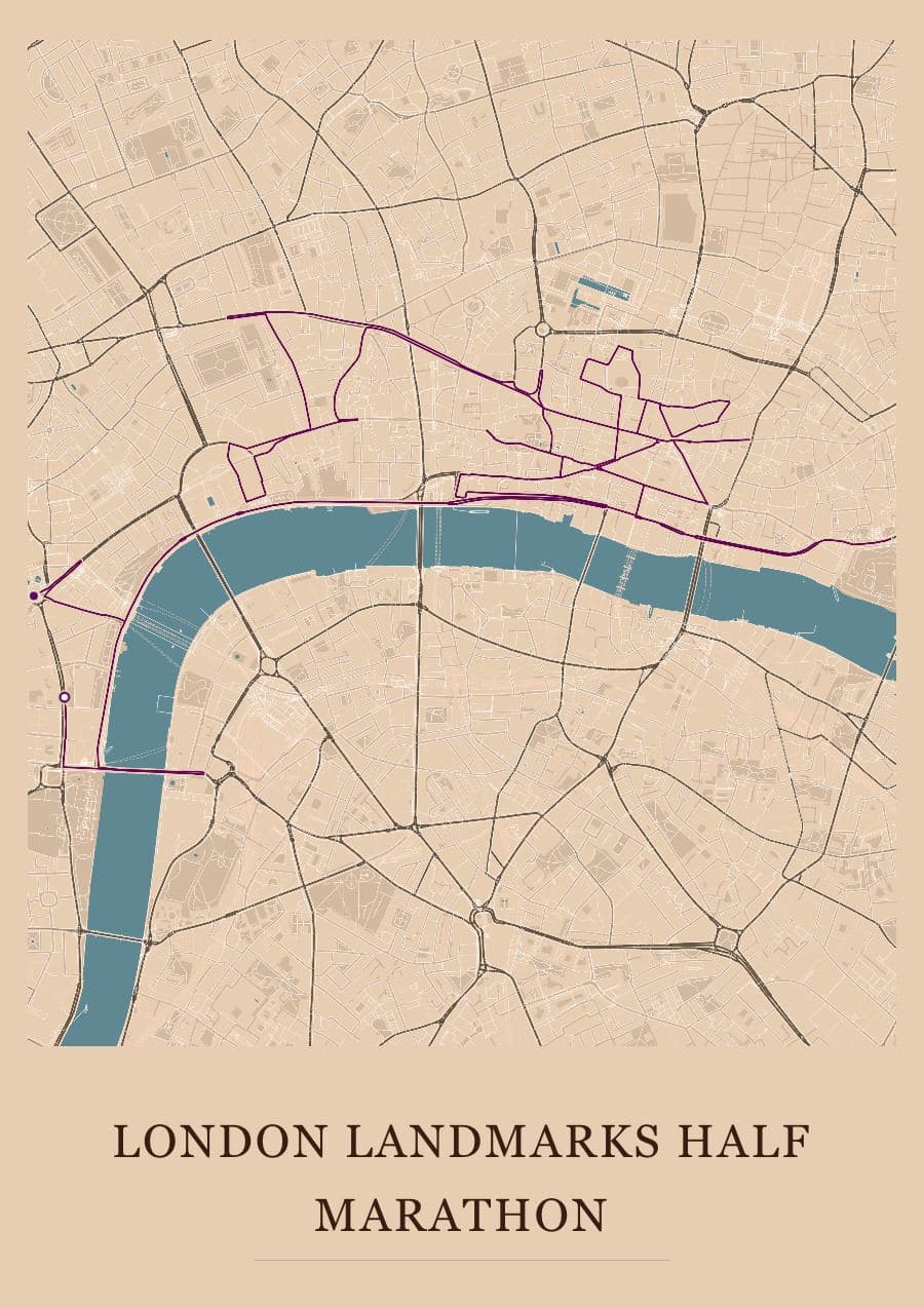 London Landmarks Half Marathon — Terracotta · Full map palette poster