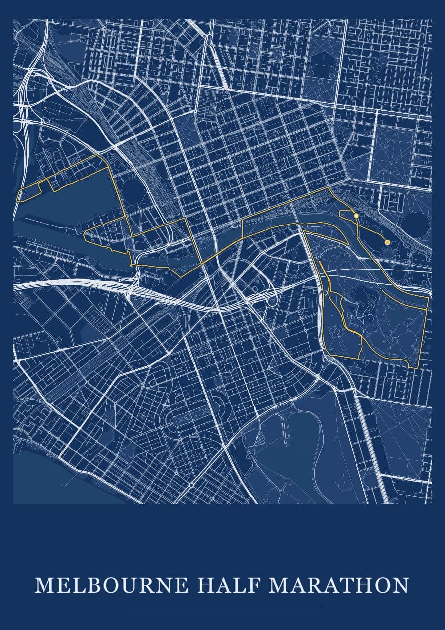 Melbourne Half Marathon — Blueprint · Full map palette poster