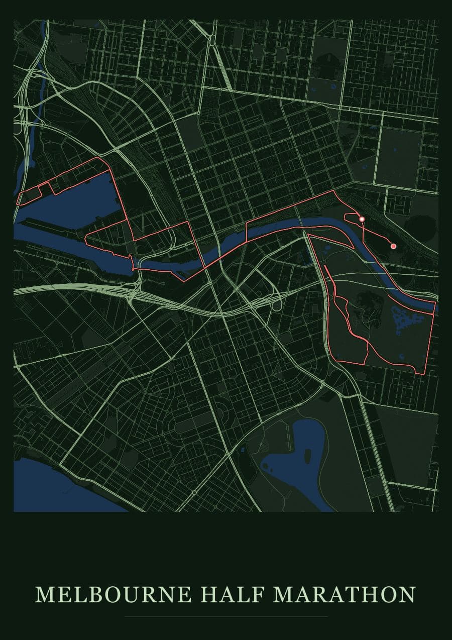 Melbourne Half Marathon — Forest · Full map palette poster