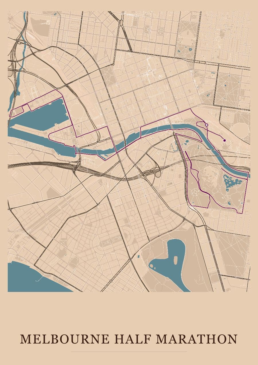 Melbourne Half Marathon — Terracotta · Full map palette poster