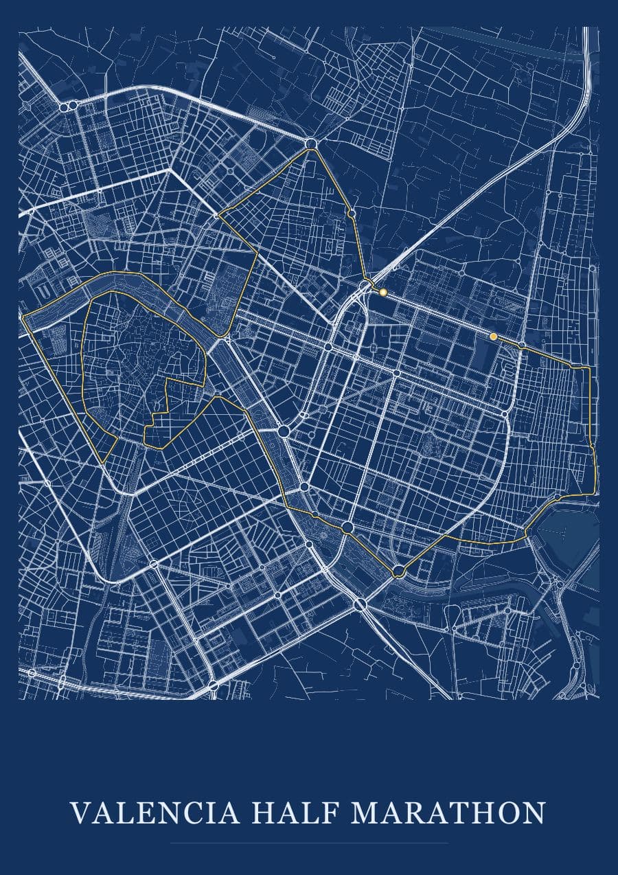 Valencia Half Marathon — Blueprint · Full map palette poster