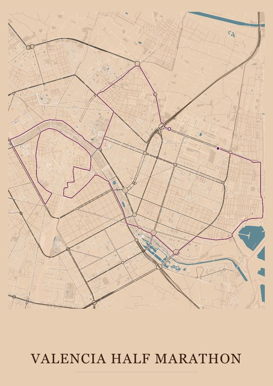 Valencia Half Marathon — Terracotta · Full map palette poster
