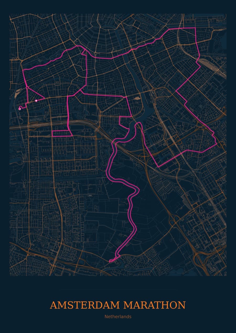 Amsterdam Marathon — City Runner 2049 · Full map palette poster