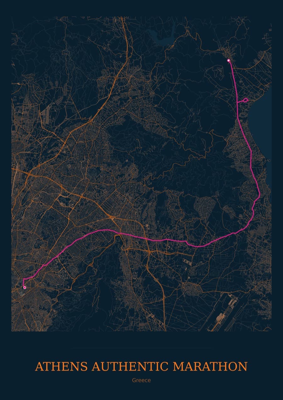 Athens Authentic Marathon — City Runner 2049 · Full map palette poster