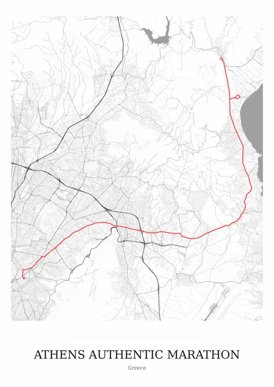 Athens Authentic Marathon — Mono · Full map palette poster