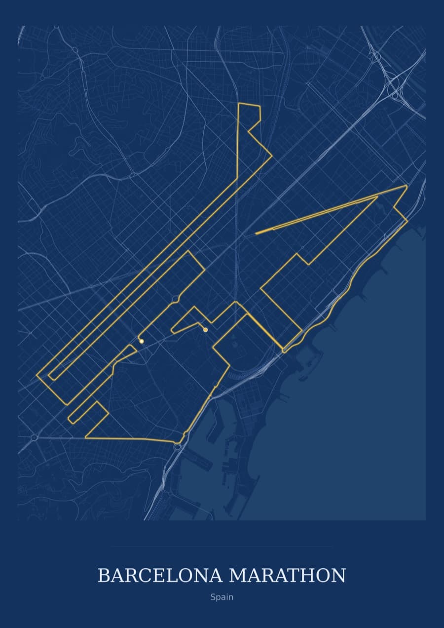 Barcelona Marathon — Blueprint · Full map palette poster