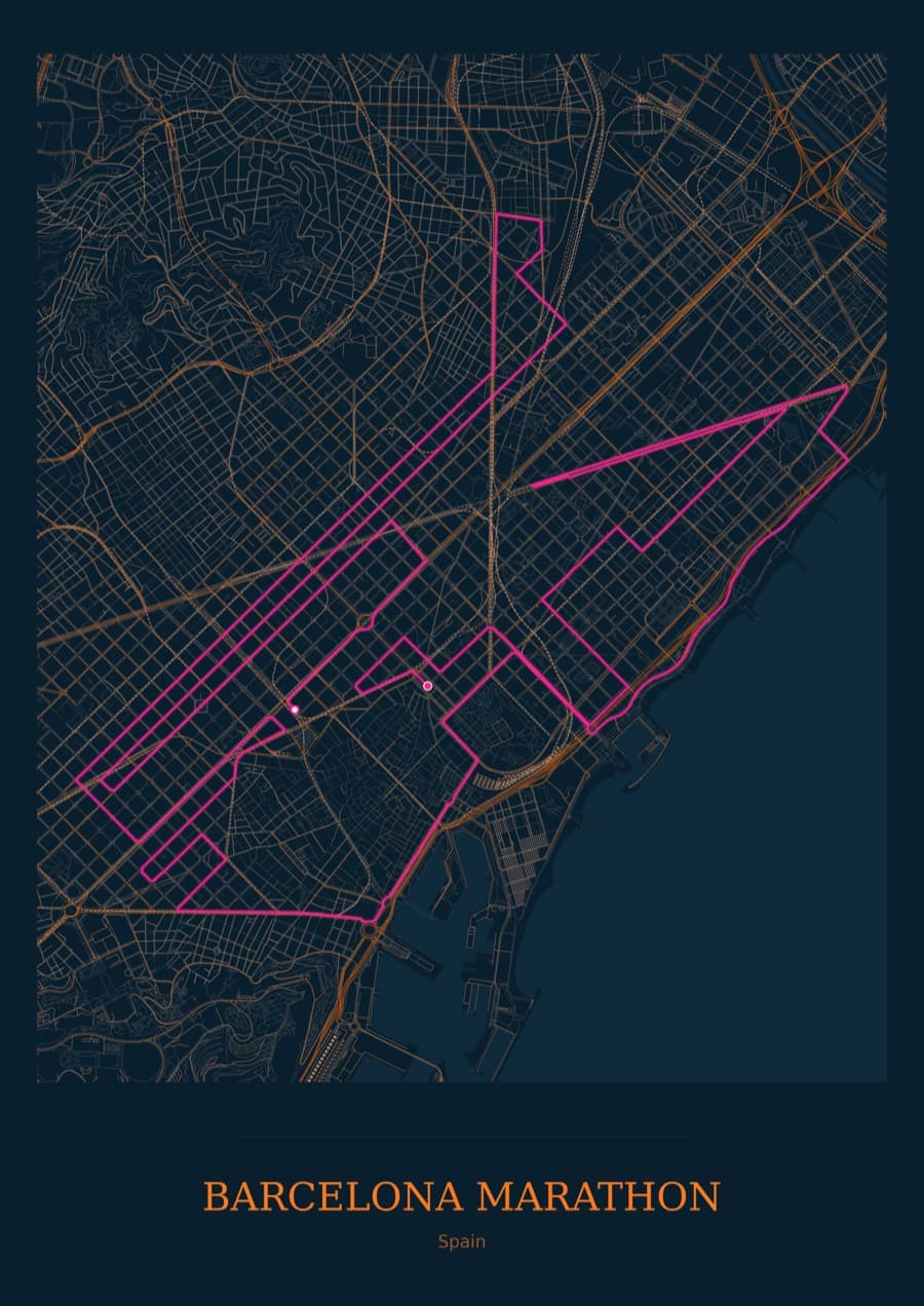 Barcelona Marathon — City Runner 2049 · Full map palette poster
