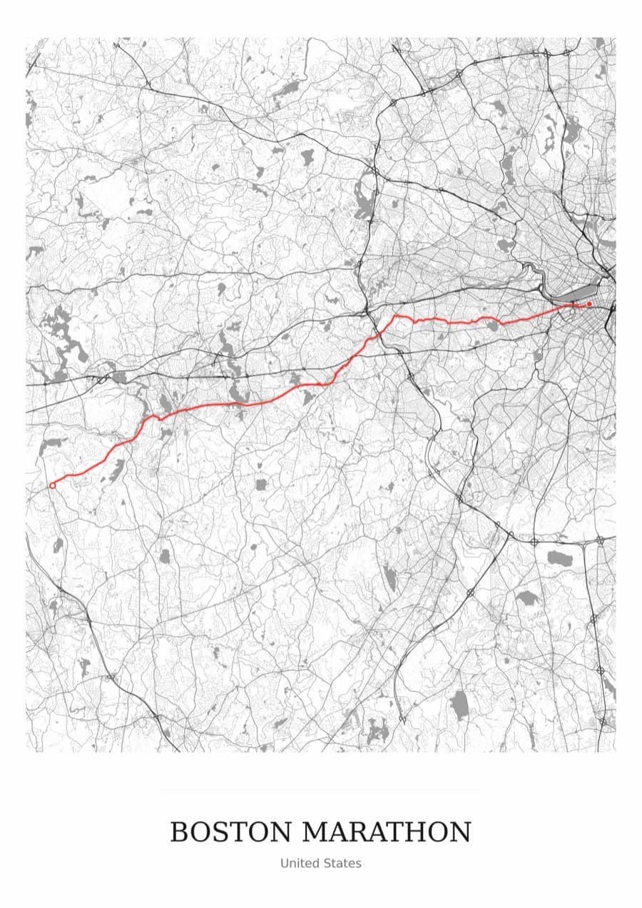 Boston Marathon — Mono · Full map palette poster
