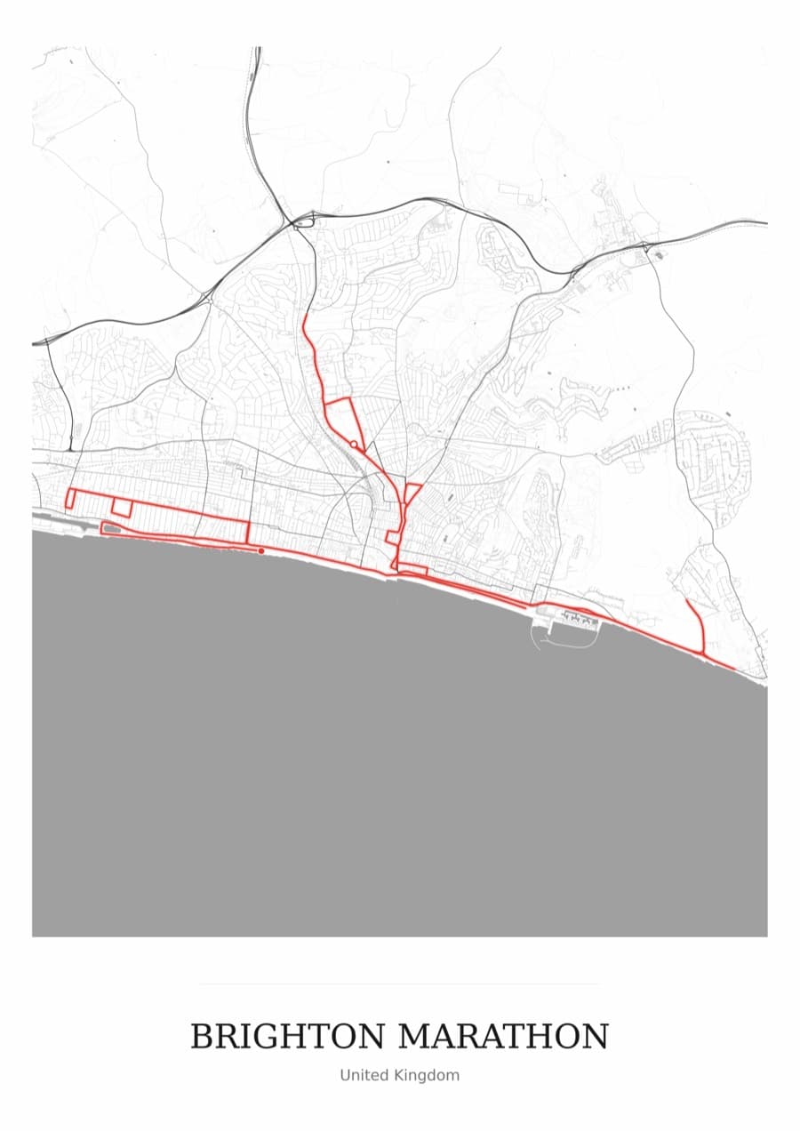 Brighton Marathon — Mono · Full map palette poster