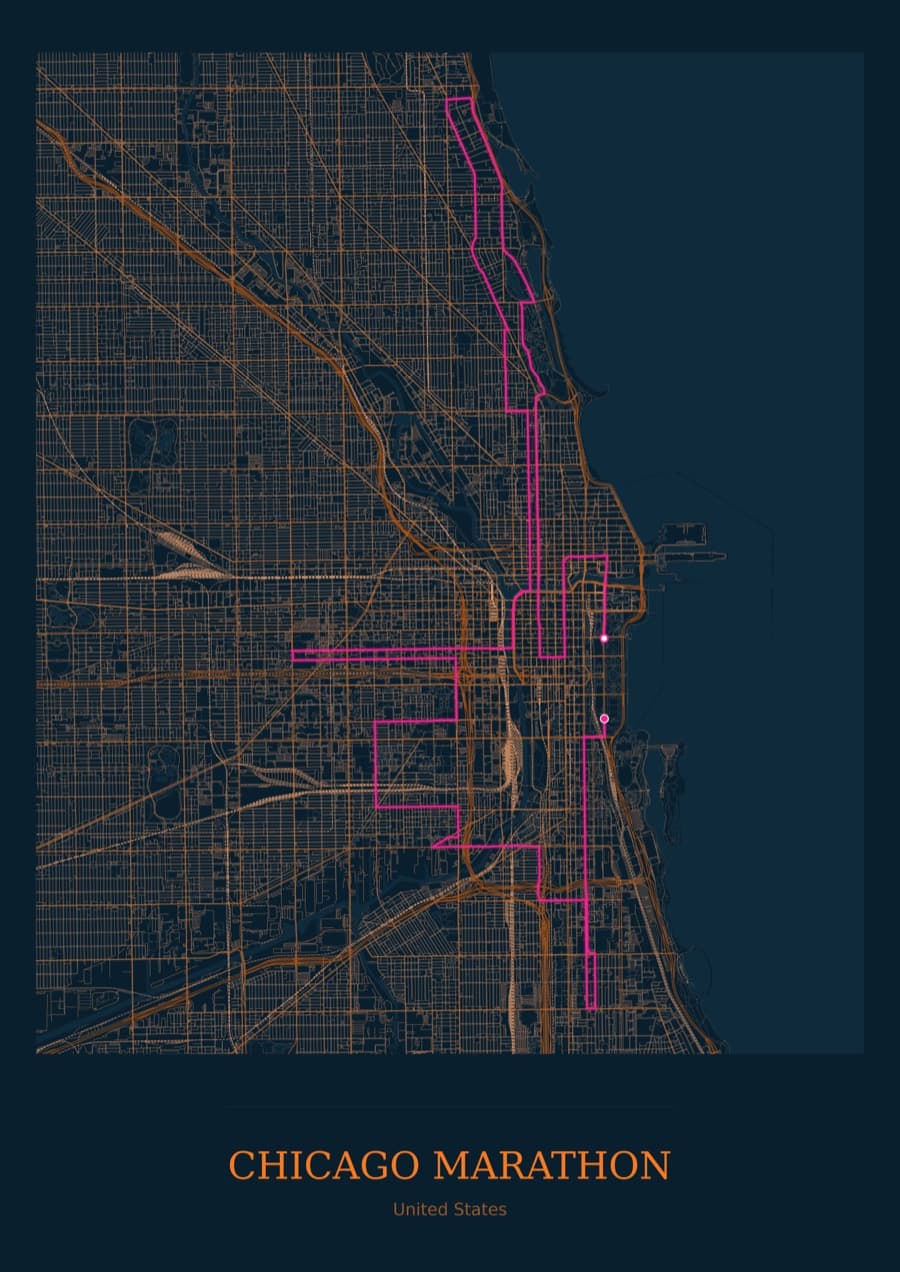 Chicago Marathon — City Runner 2049 · Full map palette poster