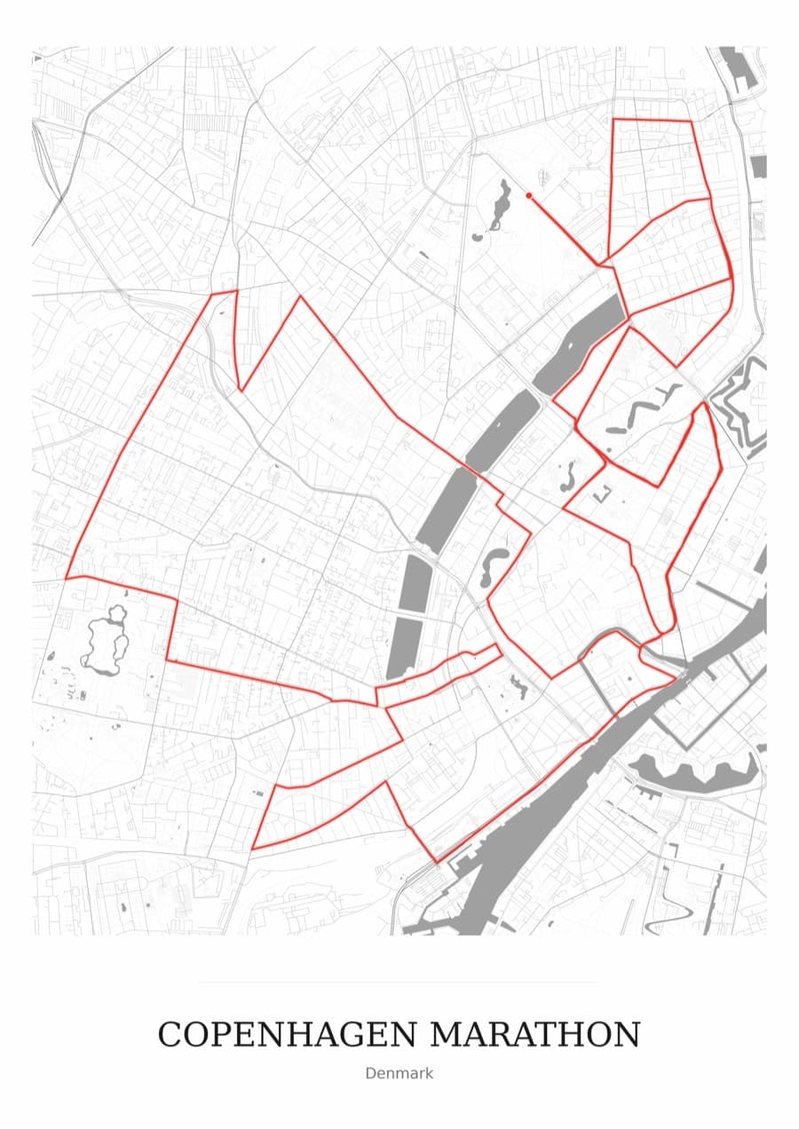 Copenhagen Marathon — Mono · Full map palette poster