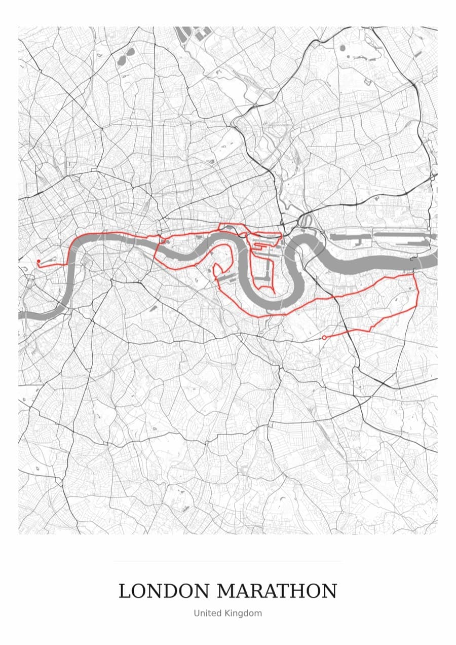 London Marathon — Mono · Full map palette poster
