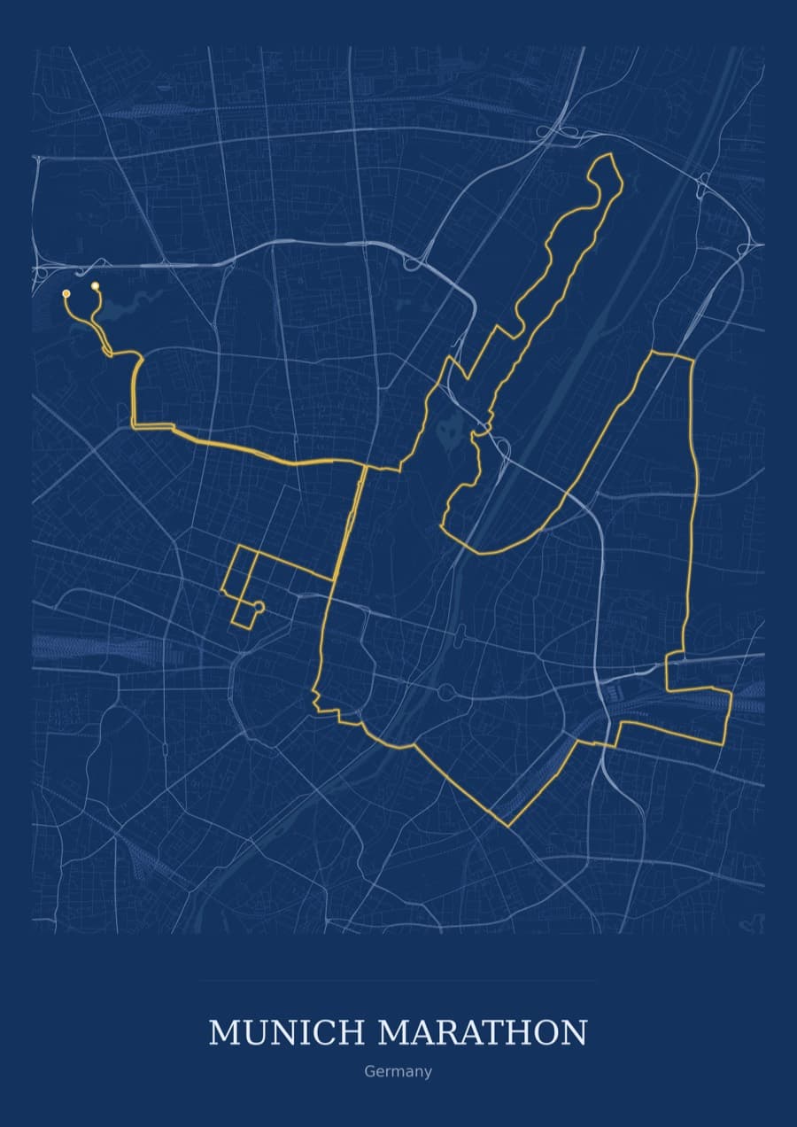 Munich Marathon — Blueprint · Full map palette poster