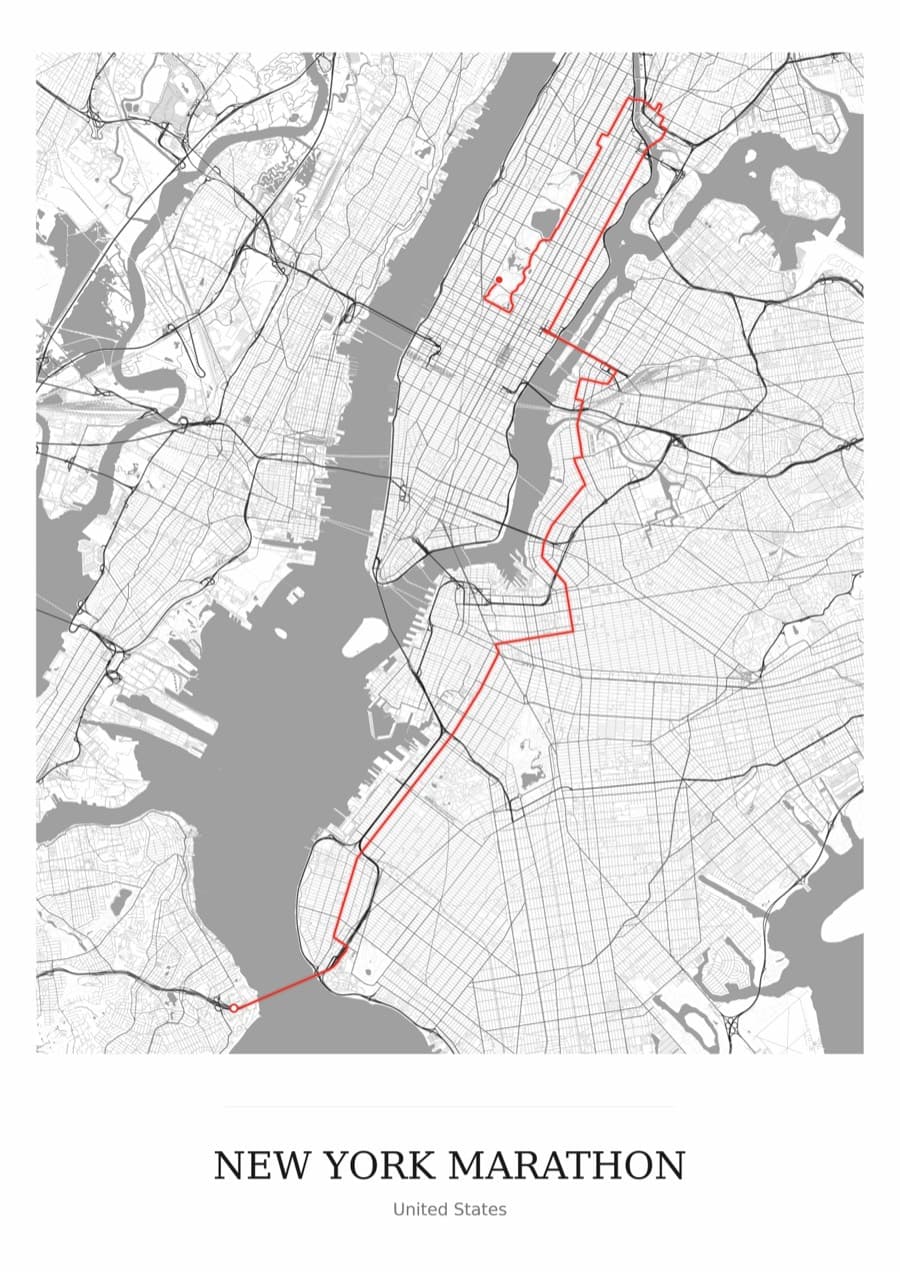 New York Marathon — Mono · Full map palette poster