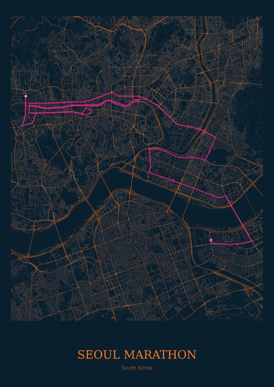 Seoul Marathon — City Runner 2049 · Full map palette poster