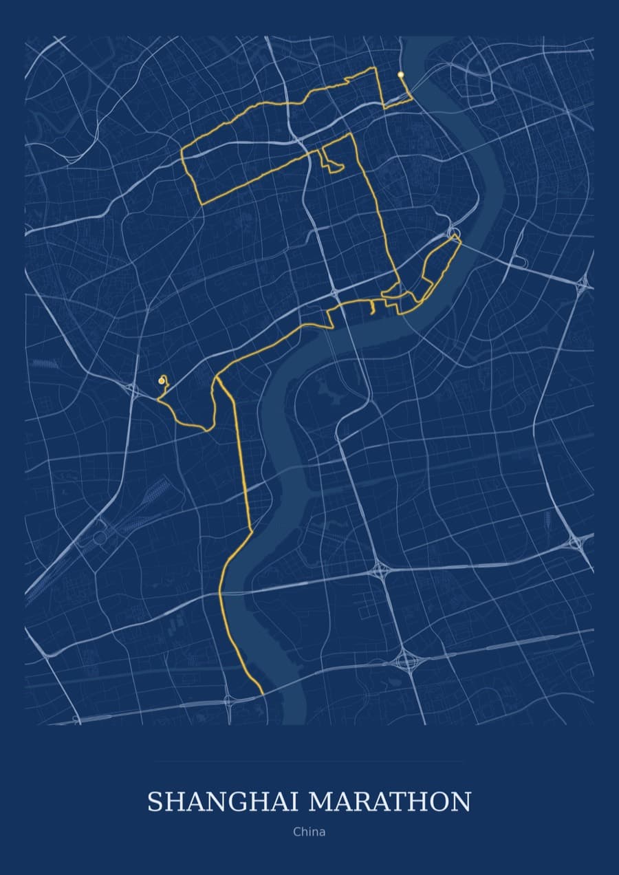 Shanghai Marathon — Blueprint · Full map palette poster