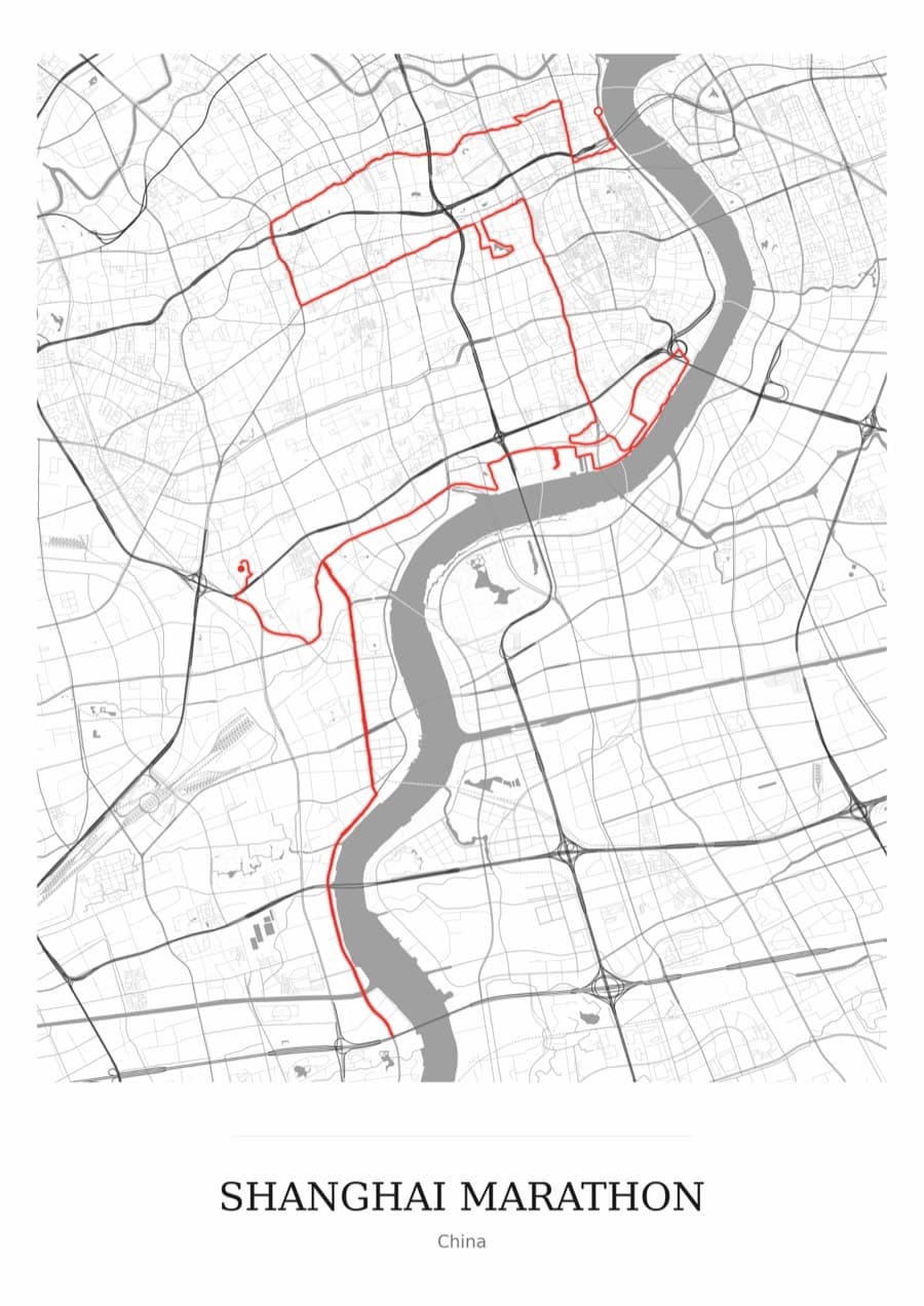 Shanghai Marathon — Mono · Full map palette poster
