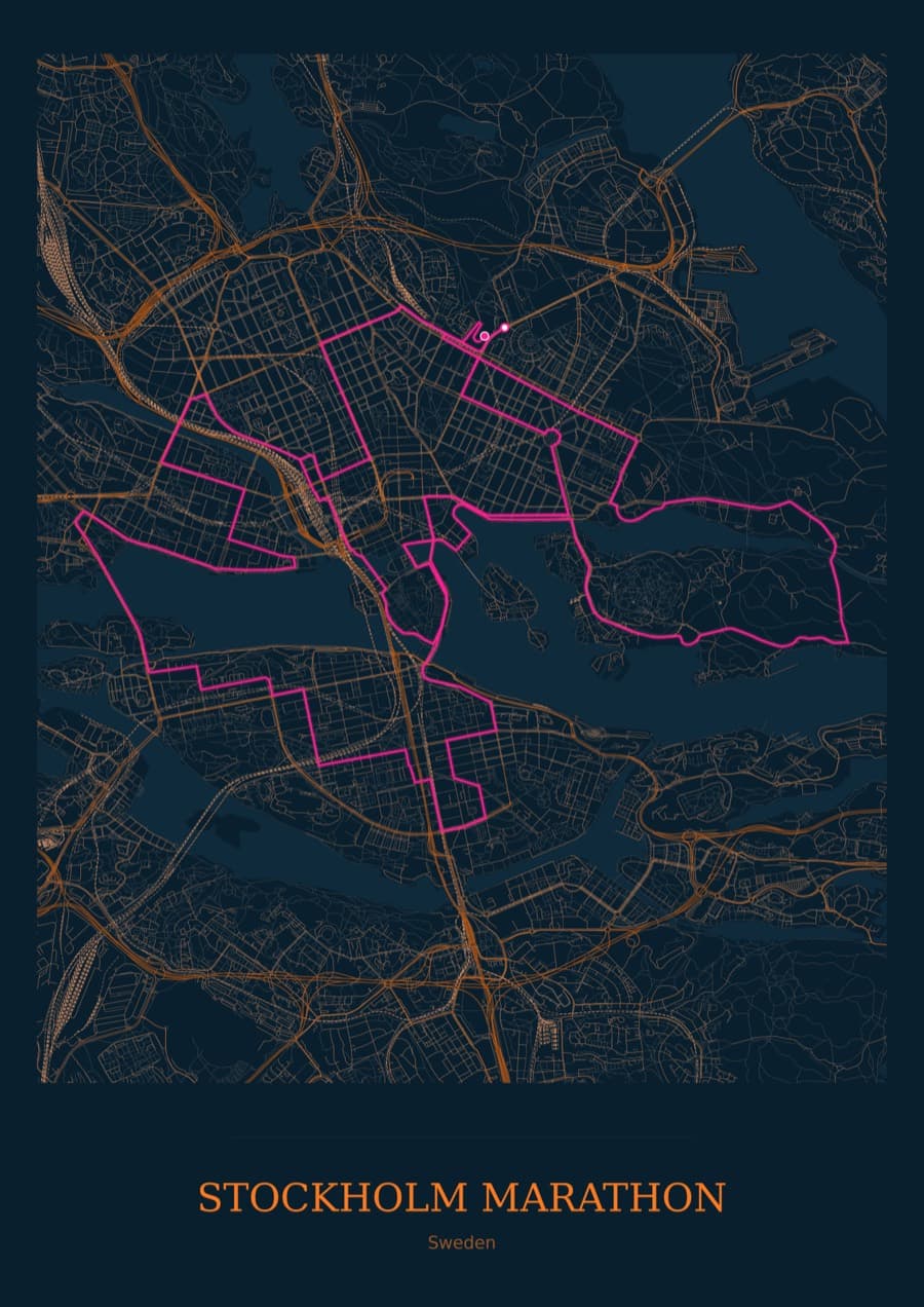 Stockholm Marathon — City Runner 2049 · Full map palette poster