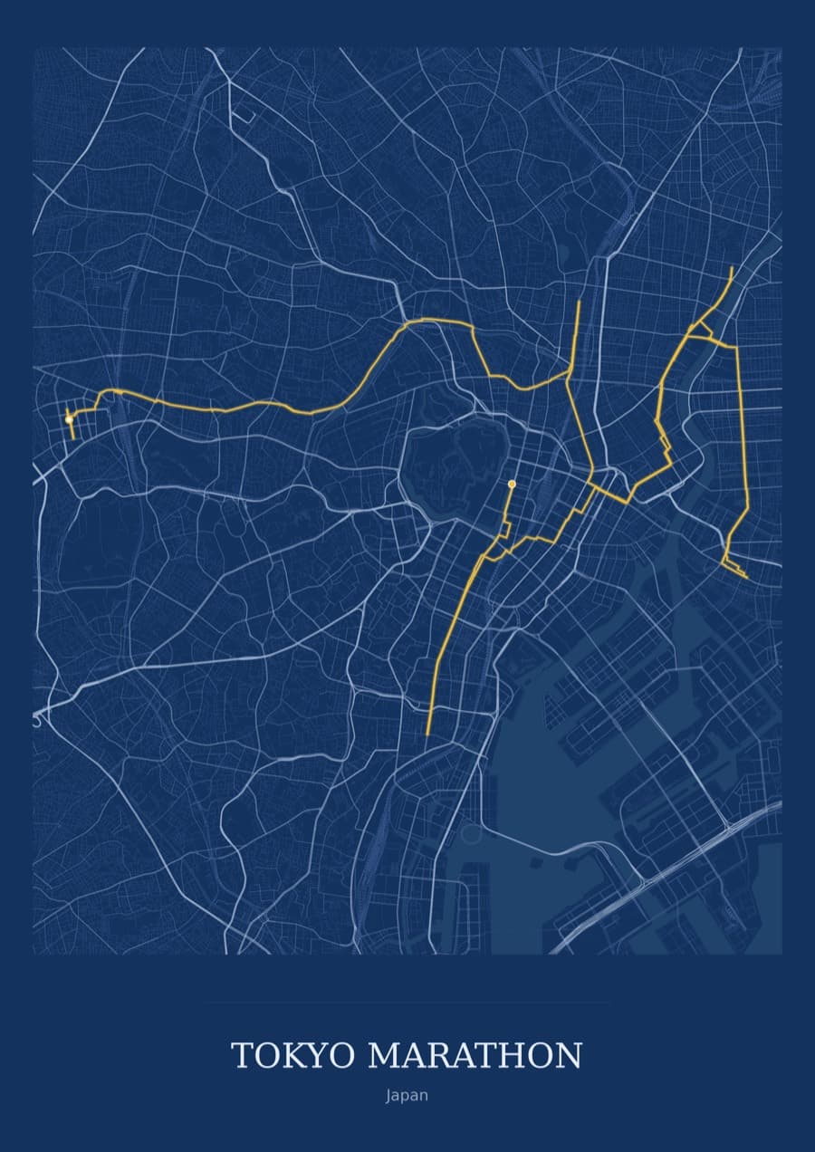 Tokyo Marathon — Blueprint · Full map palette poster