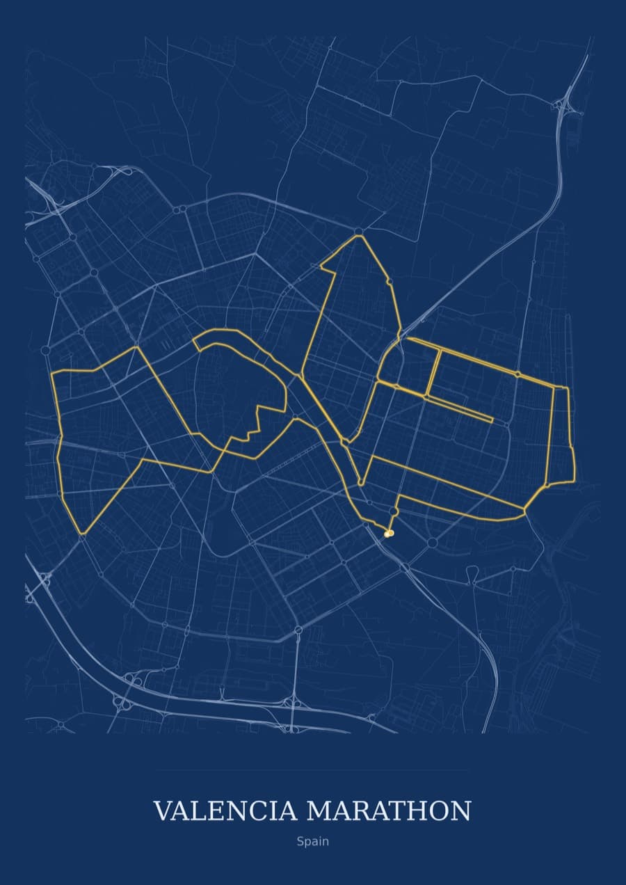 Valencia Marathon — Blueprint · Full map palette poster