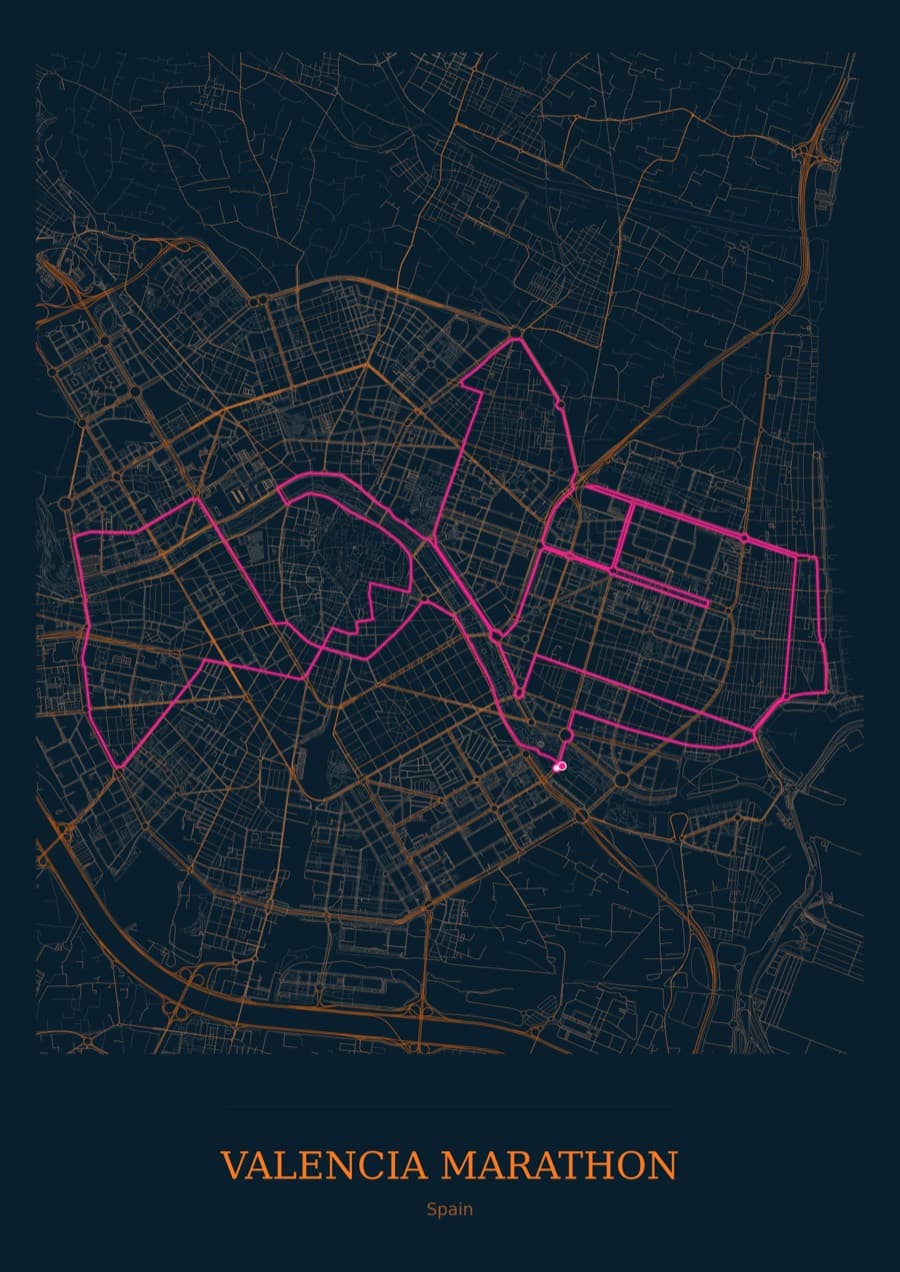 Valencia Marathon — City Runner 2049 · Full map palette poster