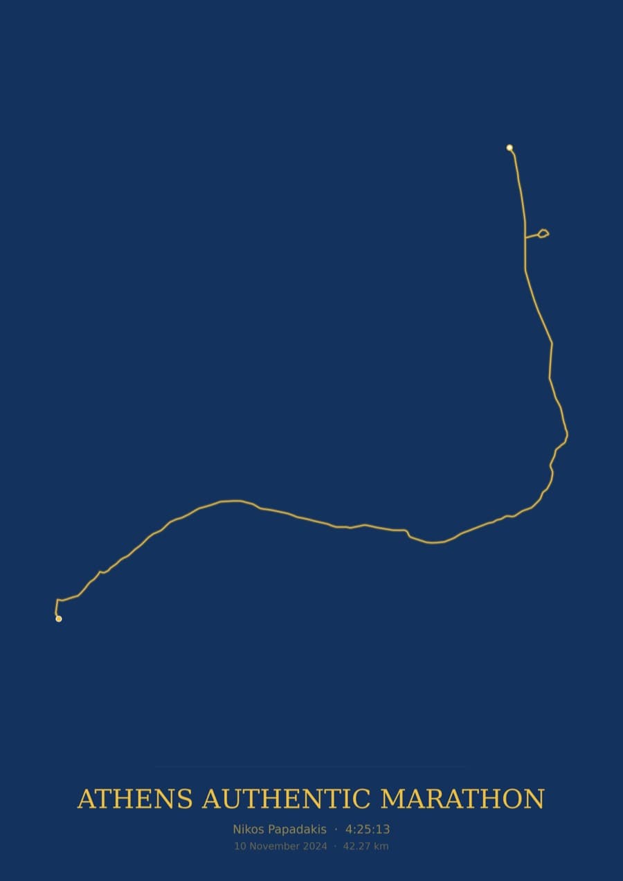 Athens Authentic Marathon — Blueprint · Route study palette poster