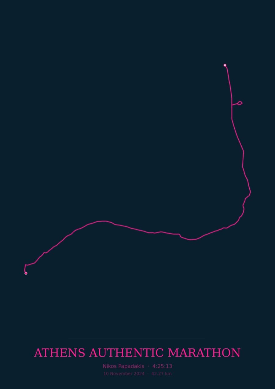 Athens Authentic Marathon — City Runner 2049 · Route study palette poster