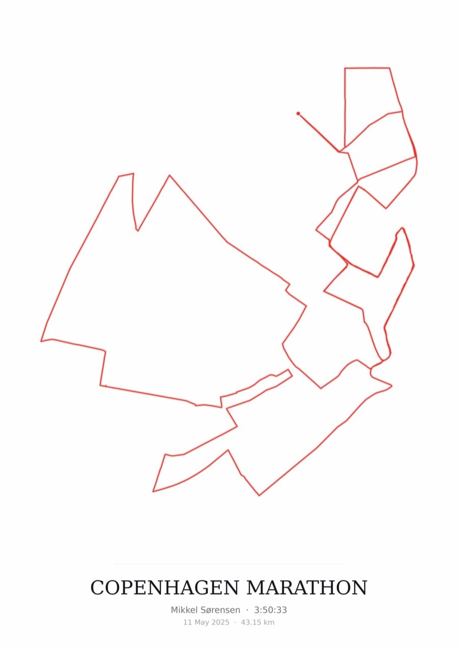 Copenhagen Marathon — Mono · Route study palette poster