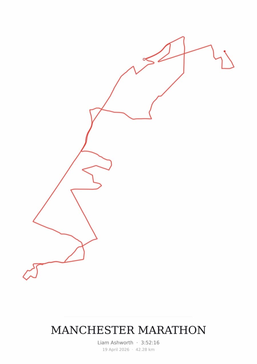 Manchester Marathon — Mono · Route study palette poster