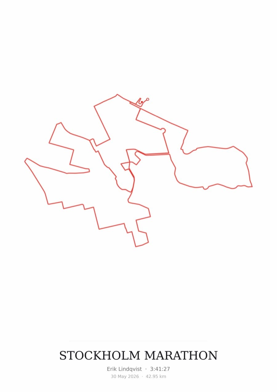 Stockholm Marathon — Mono · Route study palette poster