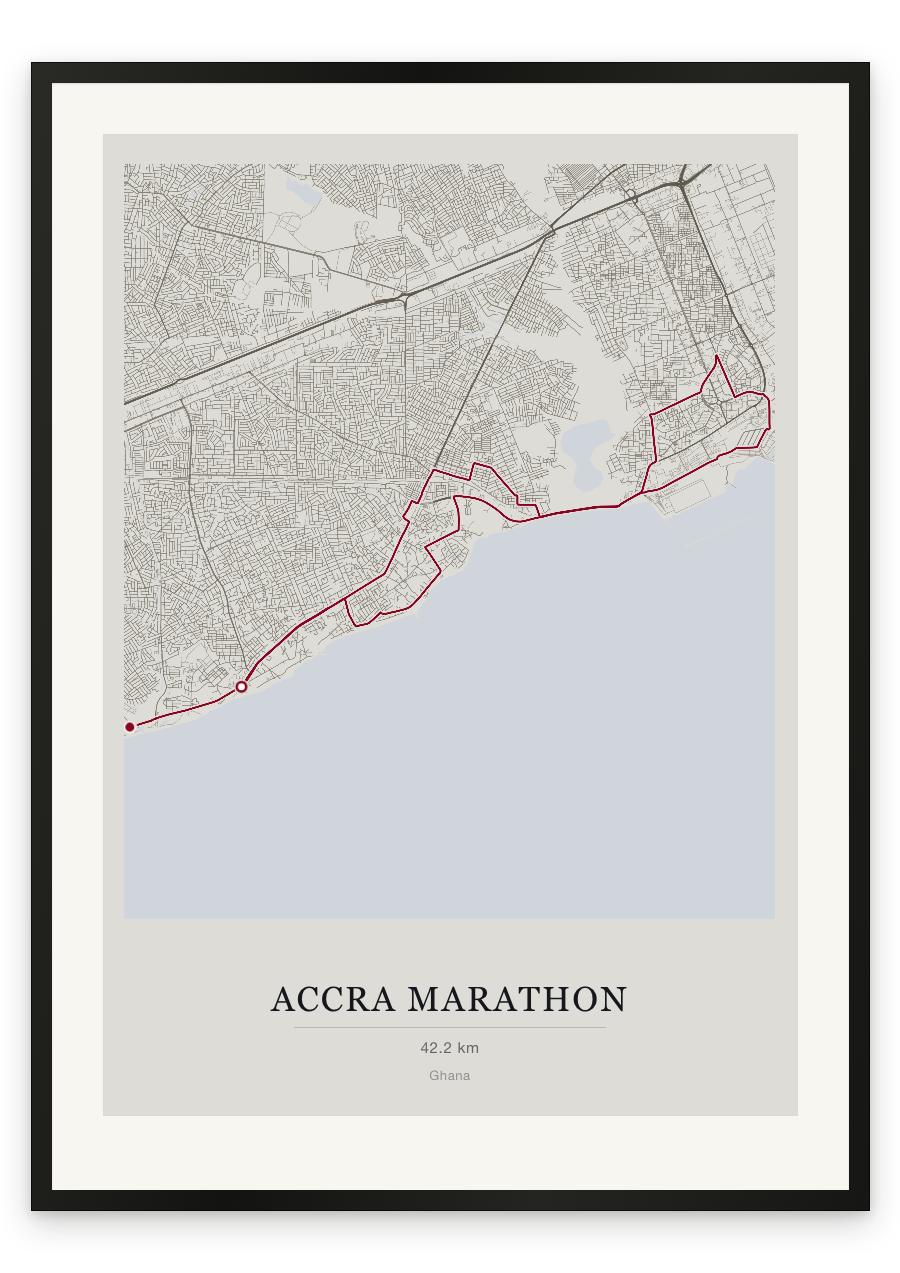 Accra Marathon route print — Chalk palette, classic map