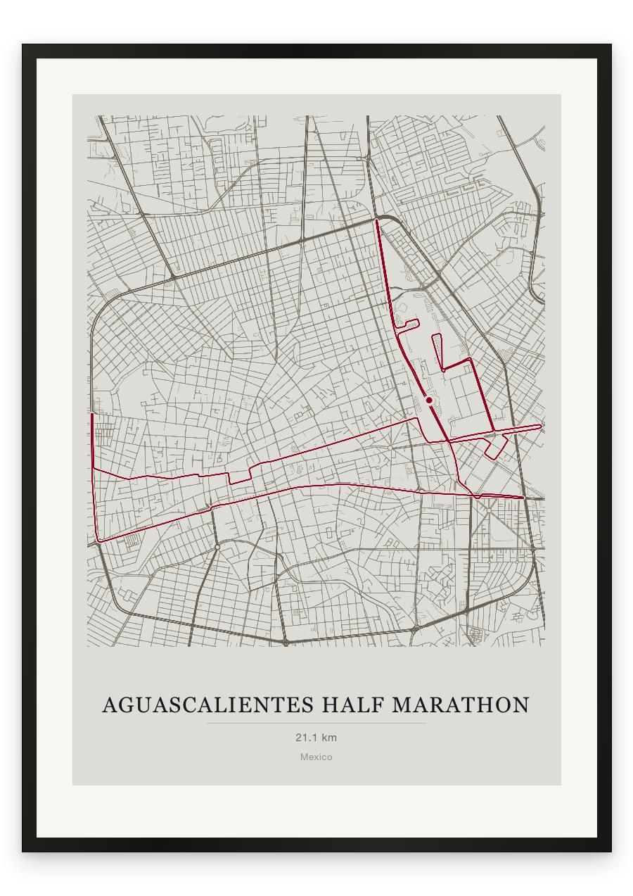 Aguascalientes Half Marathon route print — Chalk palette, classic map