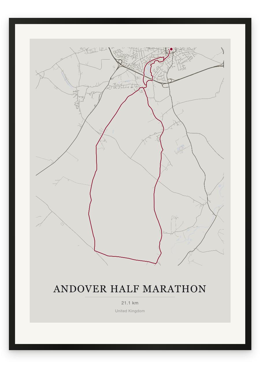 Andover Half Marathon route print — Chalk palette, classic map