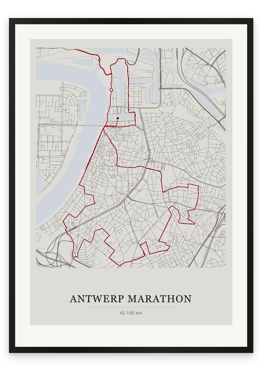 Antwerp Marathon route print — Chalk palette, classic map
