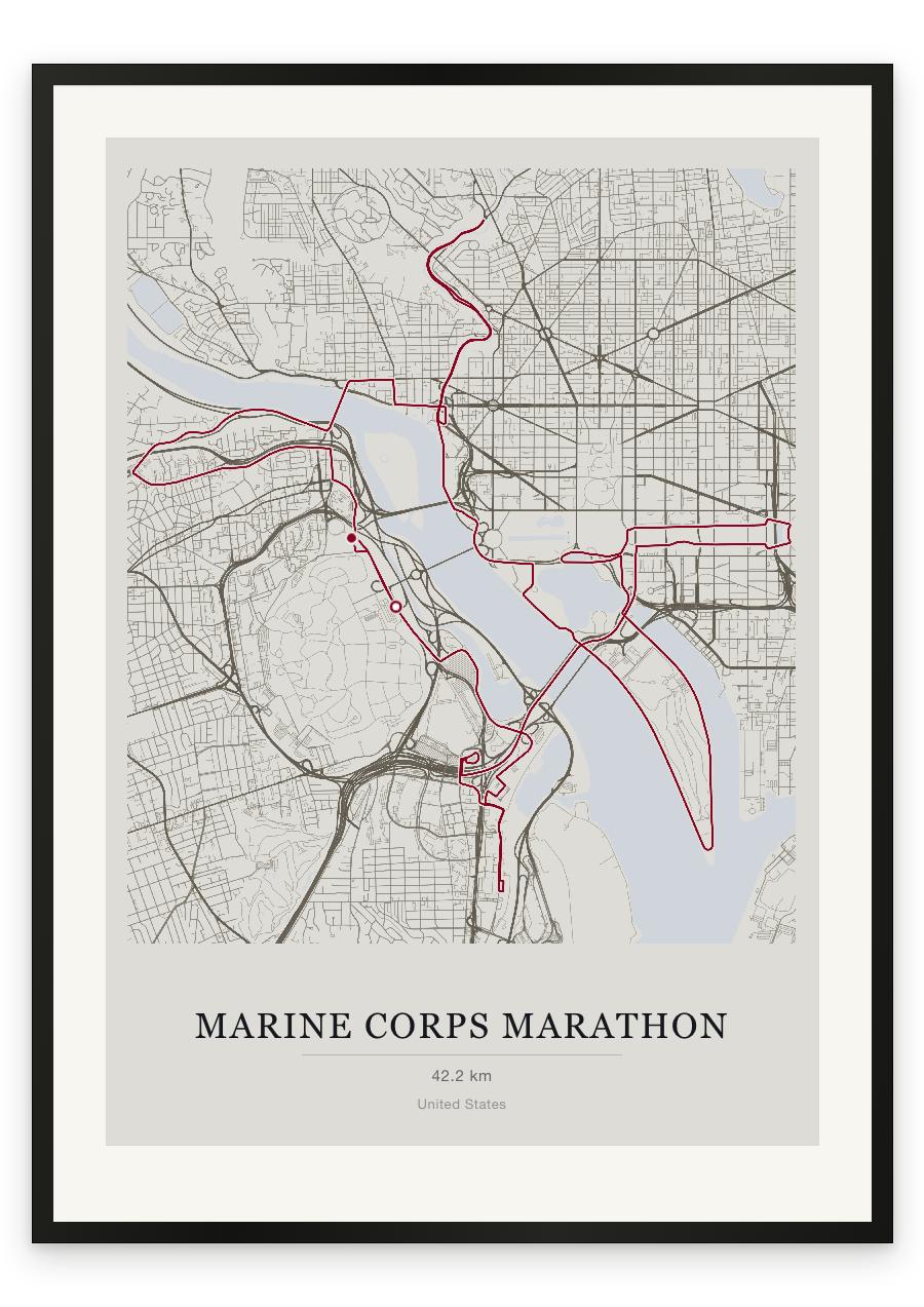Marine Corps Marathon route print — Chalk palette, classic map