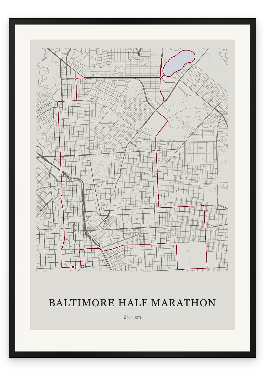 Baltimore Half Marathon route print — Chalk palette, classic map