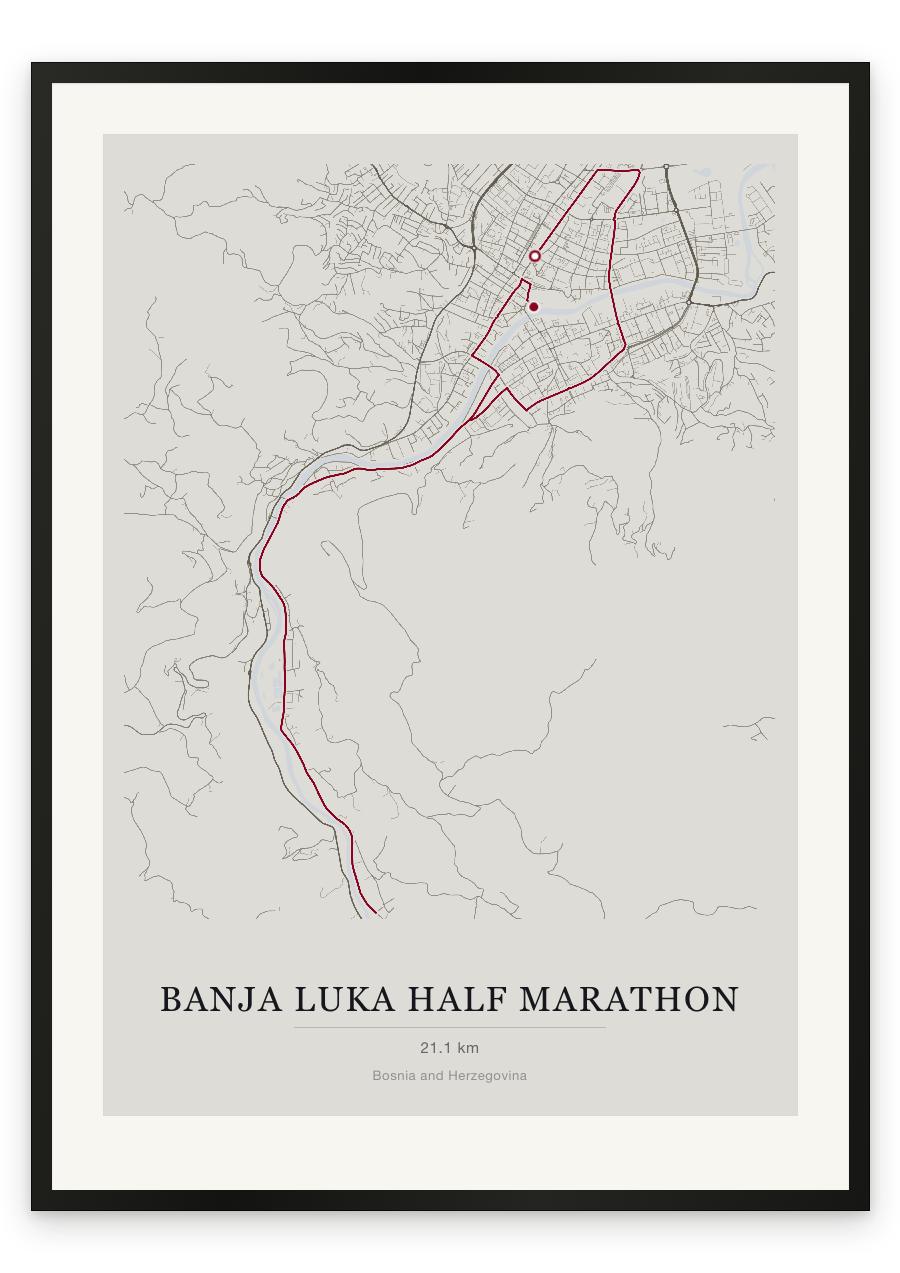Banja Luka Half Marathon route print — Chalk palette, classic map