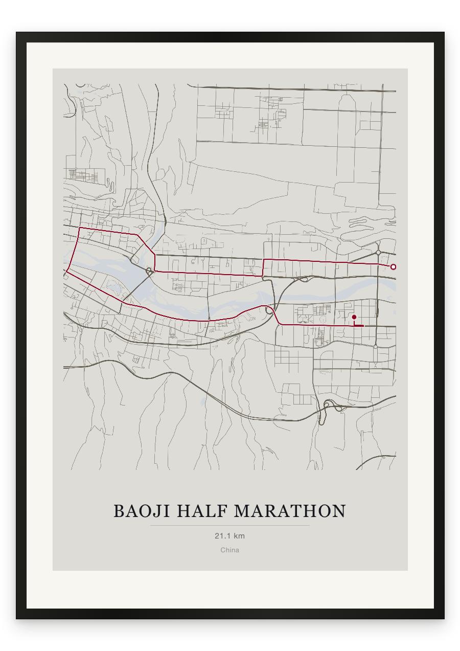 Baoji Half Marathon route print — Chalk palette, classic map