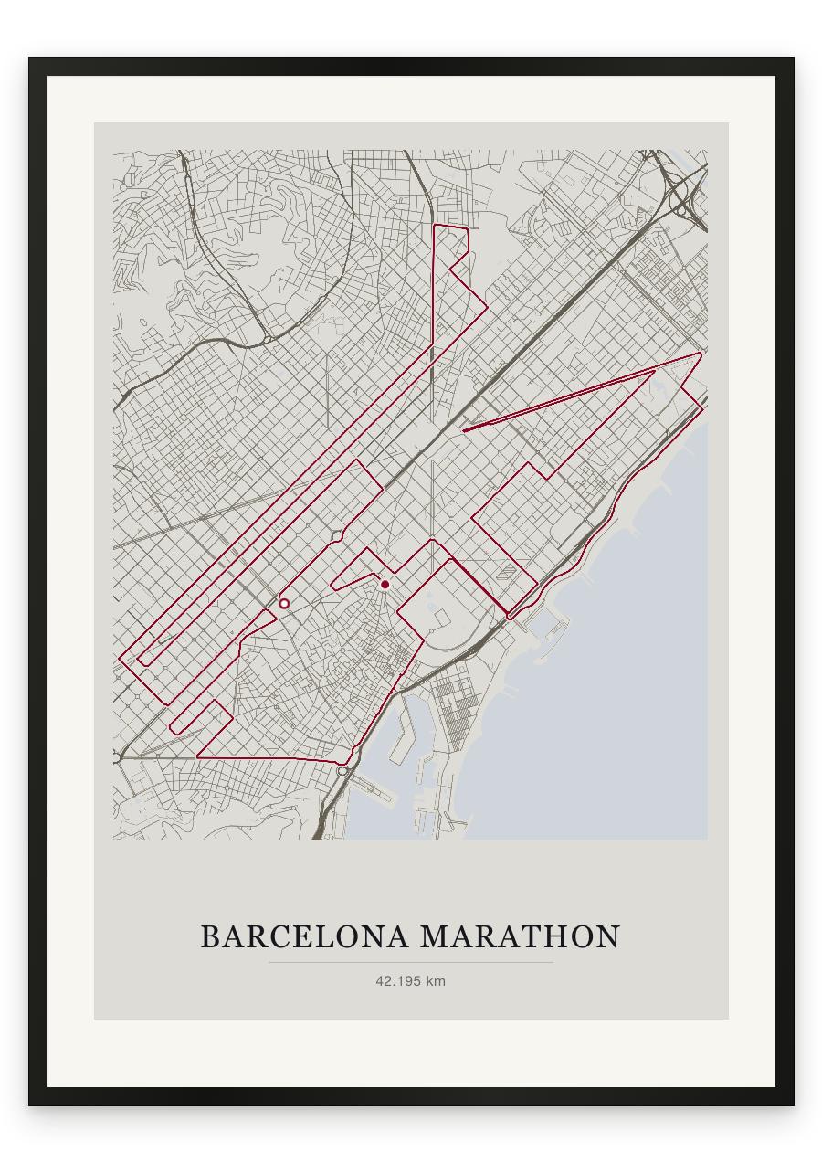Barcelona Marathon route print — Chalk palette, classic map