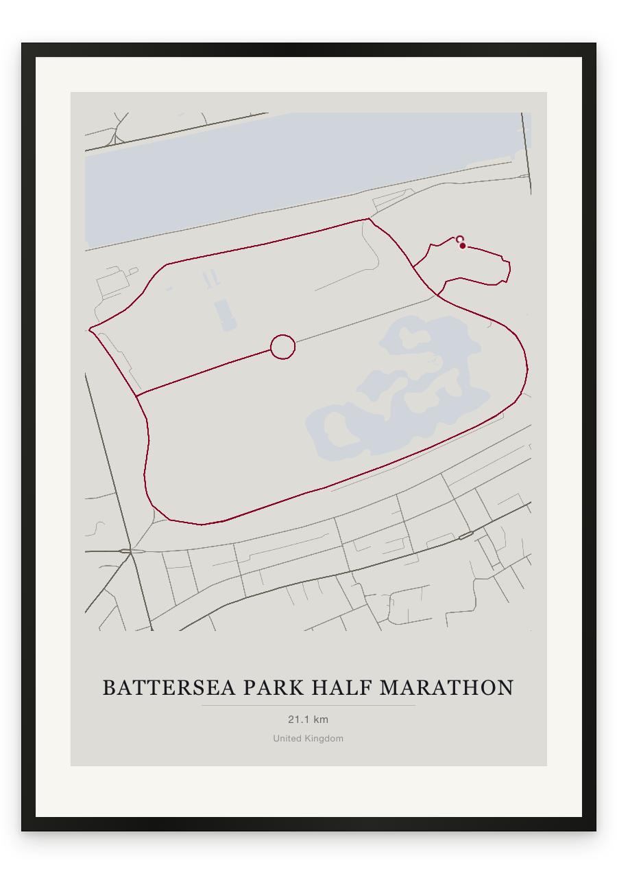 Battersea Park Half Marathon route print — Chalk palette, classic map