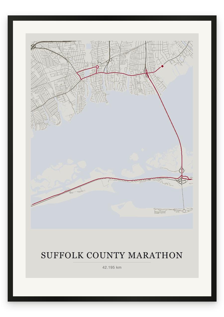 Suffolk County Marathon route print — Chalk palette, classic map