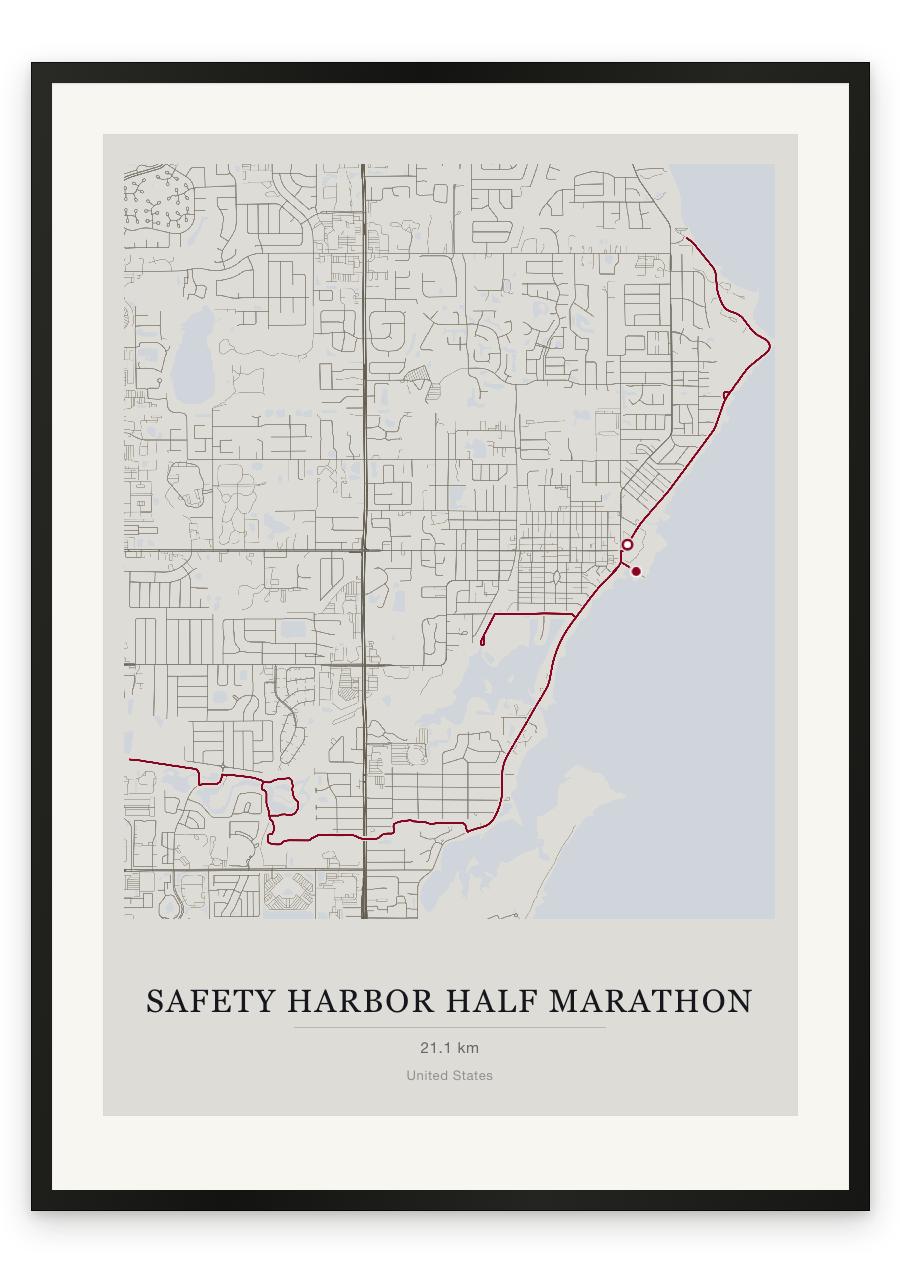 Safety Harbor Half Marathon route print — Chalk palette, classic map