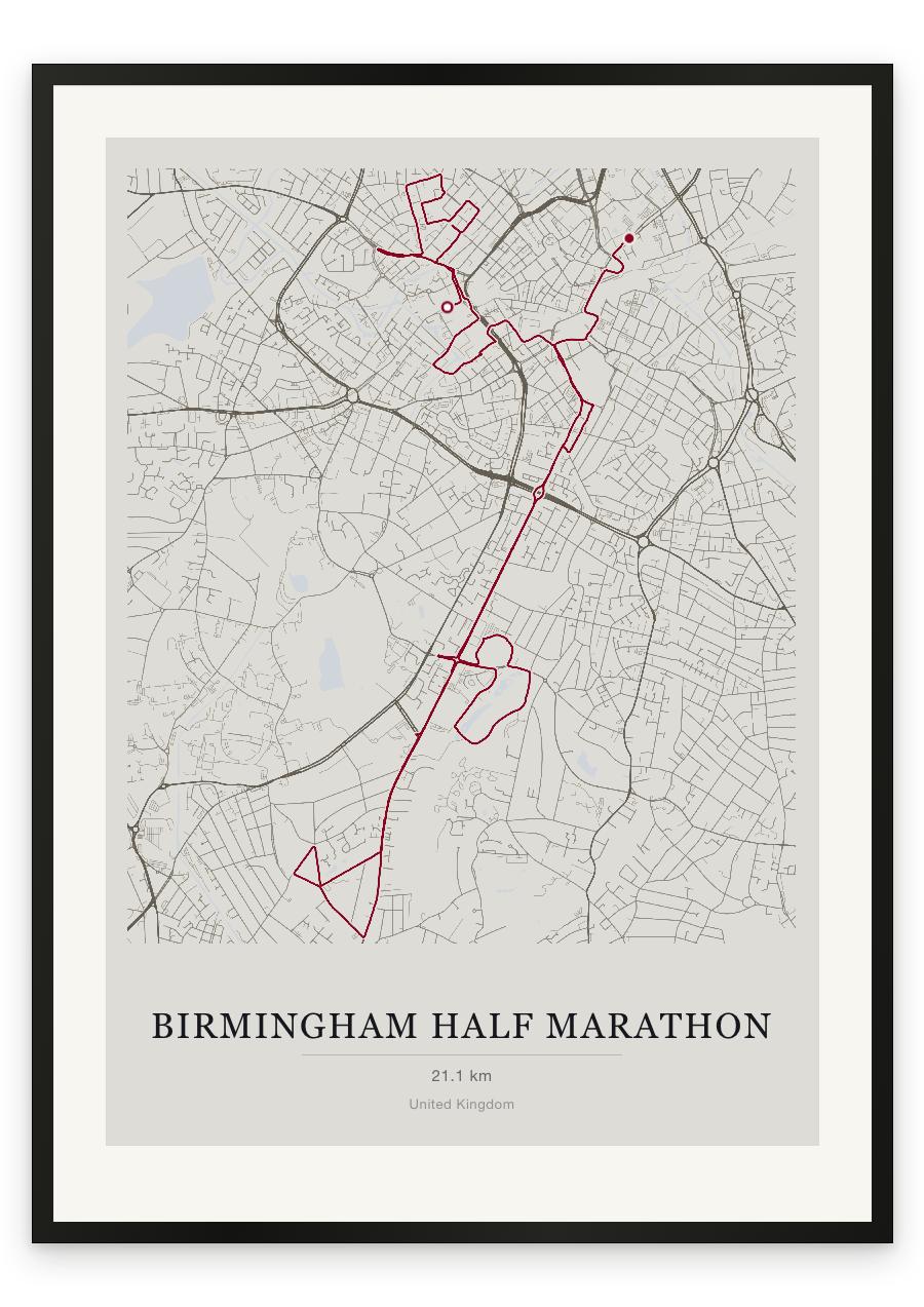 Birmingham Half Marathon route print — Chalk palette, classic map